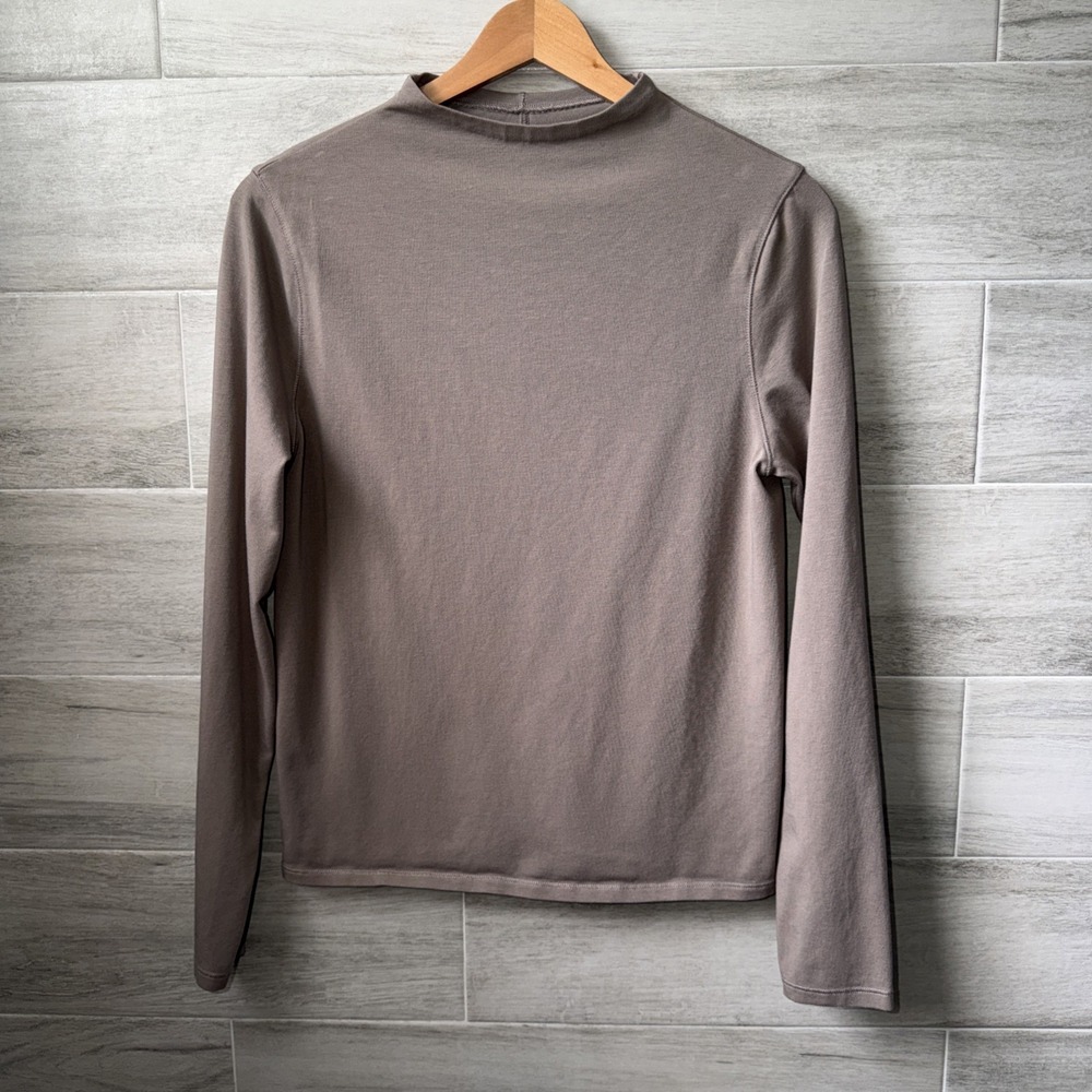 Everlane The Form Funnel Neck Long Sleeve Tee T-Shirt Size M Taupe Supima Cotton